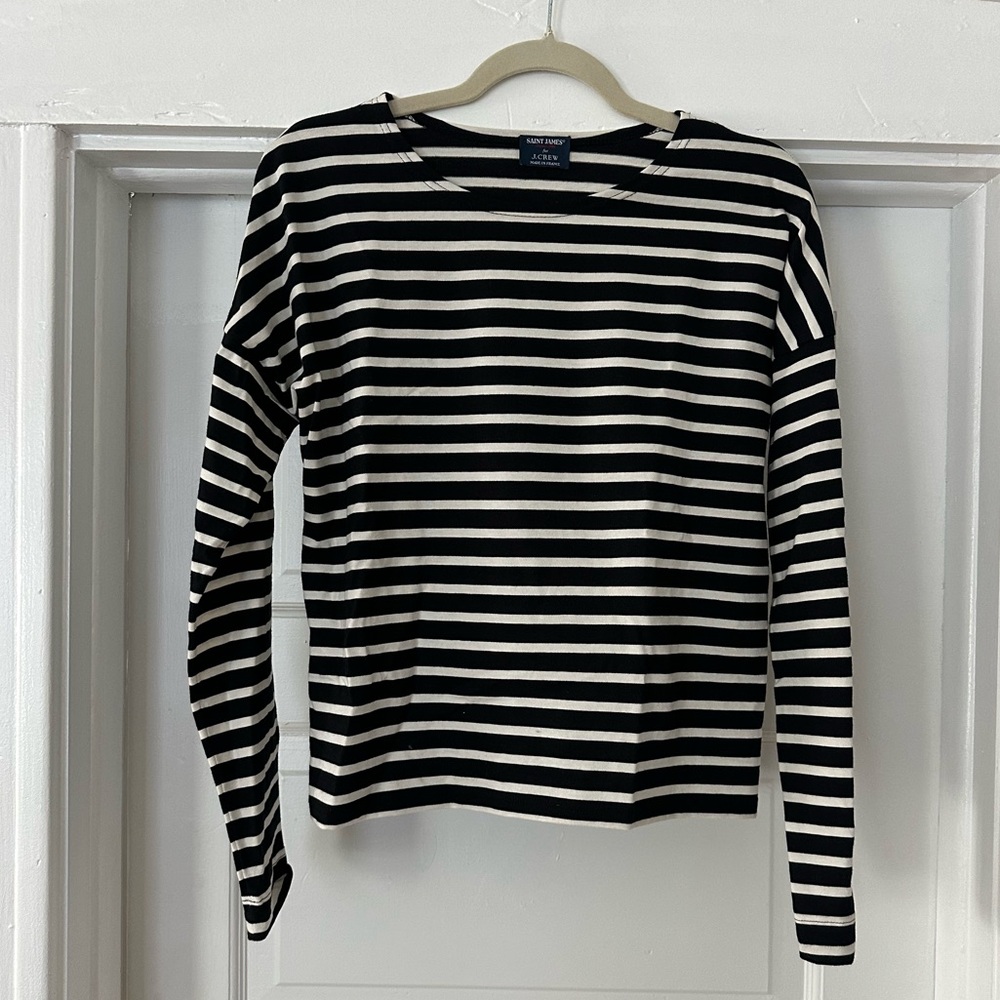 Saint James for J. crew navy/white stripe shirt. 100% cotton. 100% French.